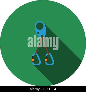 Alpinist Self Rescue System Icon. Flat Circle Stencil Design With Long Shadow. Vector Illustration. Stock Vector