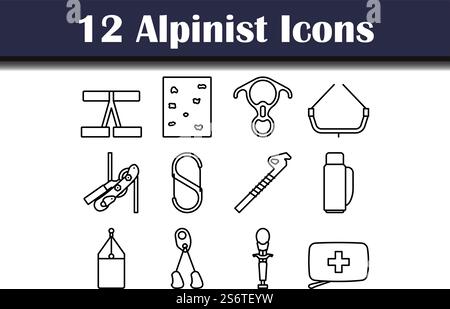Alpinist Icon Set. Bold outline design with editable stroke width. Vector Illustration. Stock Vector