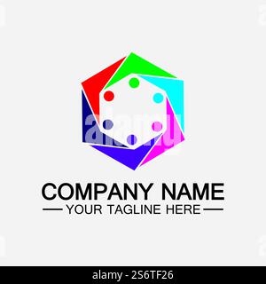 Teamwork connecting people hexagon concept logo symbol icon vector design Stock Vector