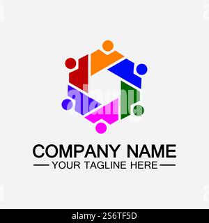 Teamwork connecting people hexagon concept logo symbol icon vector design Stock Vector