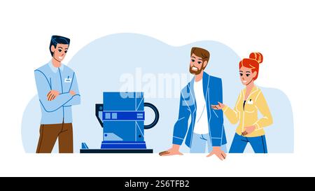 Engineers Working And Create Equipment Vector. Men And Woman Engineers Working Together And Discussing About Development Modern Device. Characters Occupation Flat Cartoon Illustration. Engineers Working And Create Equipment Vector Stock Vector