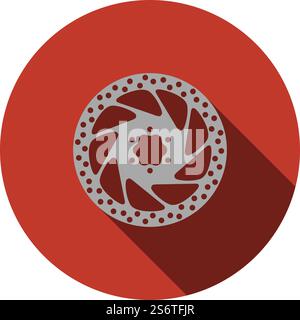 Bike Brake Disc Icon. Flat Circle Stencil Design With Long Shadow. Vector Illustration. Stock Vector