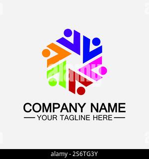 Teamwork connecting people hexagon concept logo symbol icon vector design Stock Vector