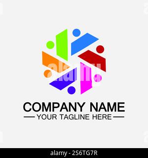 Teamwork connecting people hexagon concept logo symbol icon vector design Stock Vector