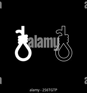 Loop for gallows hangman&rsquo;s noose Rope suicide lynching set icon white color vector illustration image simple solid fill outline contour line thin flat style. Loop for gallows hangman&rsquo;s noose Rope suicide lynching set icon white color vector illustration image solid fill outline contour line thin flat style Stock Vector