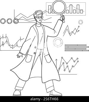 data scientist ai analysis science. Black Line Pencil Drawing Vector. algorithm business technology character web Illustration. data scientist vector Stock Vector