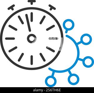 Coronavirus Molecule Under Stopwatch Icon. Editable Bold Outline With Color Fill Design. Vector Illustration. Stock Vector