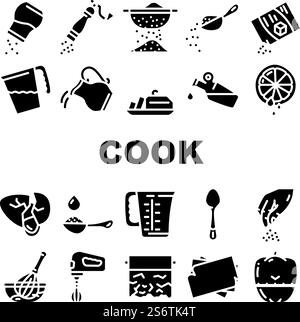 Cooking food monochrome icons in set collection for design. Kitchen ...