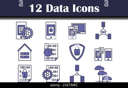 Data Icon Set. Editable Bold Outline With Color Fill Design. Vector Illustration. Stock Vector