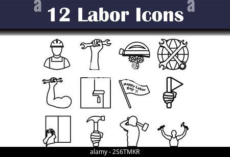 Labor Icon Set. Bold outline design with editable stroke width. Vector Illustration. Stock Vector