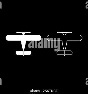 Propelier aircraft retro vintage small plane single engine set icon white color vector illustration image simple solid fill outline contour line thin flat style. Propelier aircraft retro vintage small plane single engine set icon white color vector illustration image solid fill outline contour line thin flat style Stock Vector
