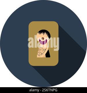 Criminal Peeping Through Keyhole Icon. Flat Circle Stencil Design With Long Shadow. Vector Illustration. Stock Vector