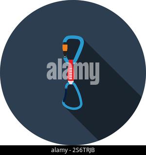 Alpinist Quickdraw Icon. Flat Circle Stencil Design With Long Shadow. Vector Illustration. Stock Vector