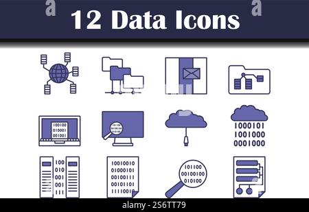 Data Icon Set. Editable Bold Outline With Color Fill Design. Vector Illustration. Stock Vector