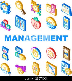 Time Management And Planning Icons Set Vector. Timeline And Check List For Time Management Plan, Stop Watch Calendar Accessory . Project Deadline And Managing Tasks Isometric Sign Color Illustrations. Time Management And Planning Icons Set Vector Stock Vector