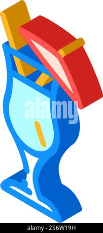 cocktail drink glass isometric icon vector. cocktail drink glass sign. isolated symbol illustration. cocktail drink glass isometric icon vector illustration Stock Vector