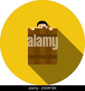 Criminal Peeping From Fence Icon. Flat Circle Stencil Design With Long Shadow. Vector Illustration. Stock Vector