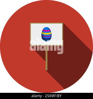 Easter Pointer With Egg Icon. Flat Circle Stencil Design With Long Shadow. Vector Illustration. Stock Vector