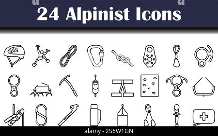 Alpinist Icon Set. Bold outline design with editable stroke width. Vector Illustration. Stock Vector