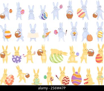 Easter bunny icons set cartoon vector. Happy rabbit. Cute animal. Easter bunny icons set cartoon vector. Happy rabbit Stock Vector
