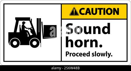 Caution Sound Horn Proceed Slowly Sign On White Background Stock Vector