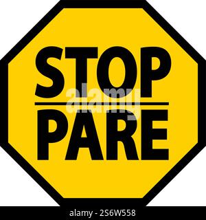 Bilingual Stop Safety Sign On White Background Stock Vector