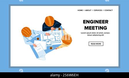 Engineer Meeting For Discuss Building Plan Vector. Men Builders Discussing House Blueprint On Engineer Meeting And Research Documentation. Characters Engineering Work Web Flat Cartoon Illustration. Engineer Meeting For Discuss Building Plan Vector Stock Vector