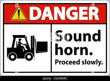 Danger Sound Horn Proceed Slowly Sign On White Background Stock Vector