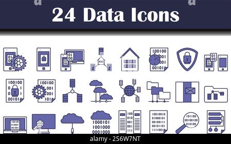 Data Icon Set. Editable Bold Outline With Color Fill Design. Vector Illustration. Stock Vector