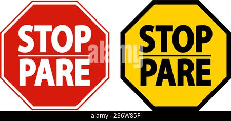 Bilingual Stop Safety Sign On White Background Stock Vector