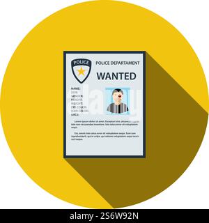 Wanted Poster Icon. Flat Circle Stencil Design With Long Shadow. Vector Illustration. Stock Vector