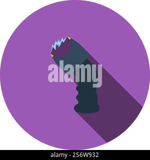 Police Stun Gun Icon. Flat Circle Stencil Design With Long Shadow. Vector Illustration. Stock Vector