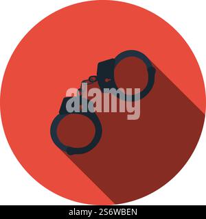 Police Handcuff Icon. Flat Circle Stencil Design With Long Shadow. Vector Illustration. Stock Vector