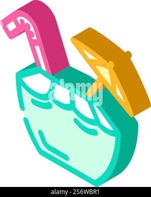 coconut cocktail drink isometric icon vector. coconut cocktail drink sign. isolated symbol illustration. coconut cocktail drink isometric icon vector illustration Stock Vector