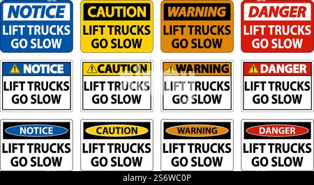 Caution Lift Trucks Go Slow Sign On White Background Stock Vector