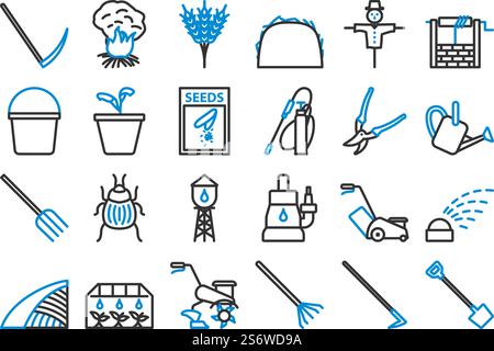Garden Icon Set. Editable Bold Outline With Color Fill Design. Vector Illustration. Stock Vector