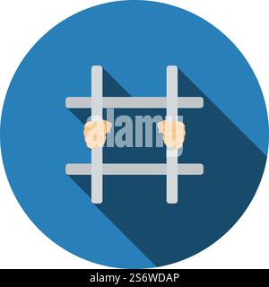 Hands Holding Prison Bars Icon. Flat Circle Stencil Design With Long Shadow. Vector Illustration. Stock Vector
