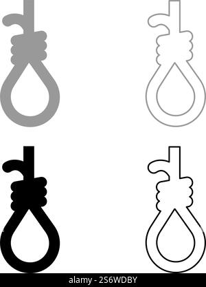 Loop for gallows hangman&rsquo;s noose Rope suicide lynching set icon grey black color vector illustration image simple solid fill outline contour line thin flat style. Loop for gallows hangman&rsquo;s noose Rope suicide lynching set icon grey black color vector illustration image solid fill outline contour line thin flat style Stock Vector