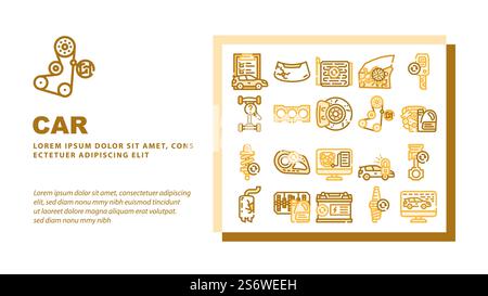 Car Service Technical Maintenance Landing Web Page Header Banner Template Vector. Car Service Worker With Equipment For Repair And Computer Diagnostic Digital Analyzing, Changing Oil Illustration. Car Service Technical Maintenance Landing Header Vector Stock Vector
