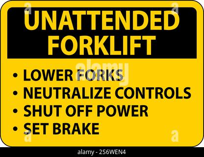 Unattended Forklift Rules Sign On White Background Stock Vector