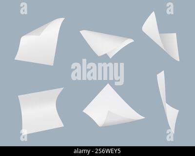 Flying papers. Blank empty sheets book or office sheets stack of papers decent vector collection templates. Illustration blank empty paper realistic. Flying papers. Blank empty sheets book or office sheets stack of papers decent vector collection templates Stock Vector