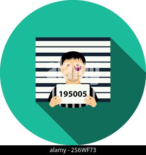 Prisoner In Front Of Wall With Scale Icon. Flat Circle Stencil Design With Long Shadow. Vector Illustration. Stock Vector