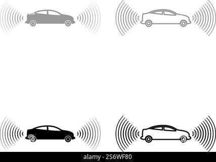 Car radio signals sensor smart technology autopilot all direction icon ...
