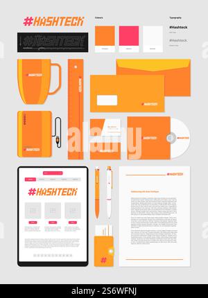 Business identity. A4 paper visit cards blank envelope pencils branding style elements garish vector illustrations set. Branding identity, brand letterhead, envelope stationary. Business identity. A4 paper visit cards blank envelope pencils branding style elements garish vector illustrations set Stock Vector