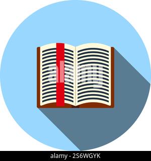Open Book With Bookmark Icon. Flat Circle Stencil Design With Long Shadow. Vector Illustration. Stock Vector