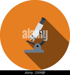 School Microscope Icon. Flat Circle Stencil Design With Long Shadow. Vector Illustration. Stock Vector