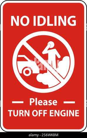 No Idling Turn Off Engine Sign On White Background Stock Vector