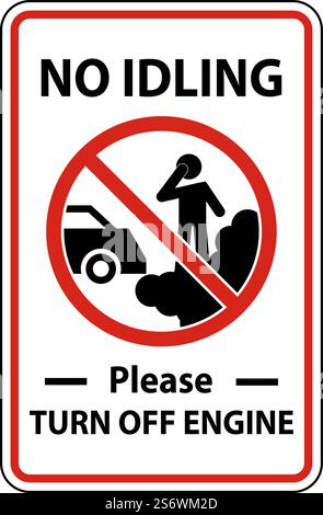 No Idling Turn Off Engine Sign On White Background Stock Vector