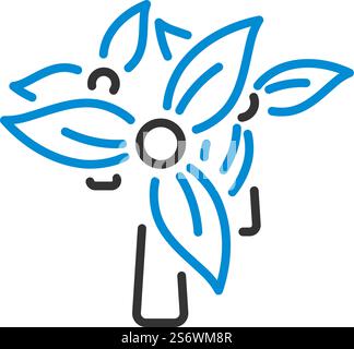 Wind Mill With Leaves In Blades Icon. Editable Bold Outline With Color Fill Design. Vector Illustration. Stock Vector
