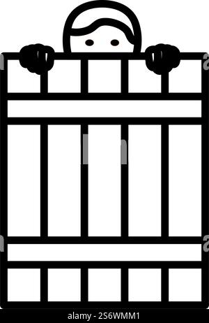Criminal Peeping From Fence Icon. Bold outline design with editable stroke width. Vector Illustration. Stock Vector